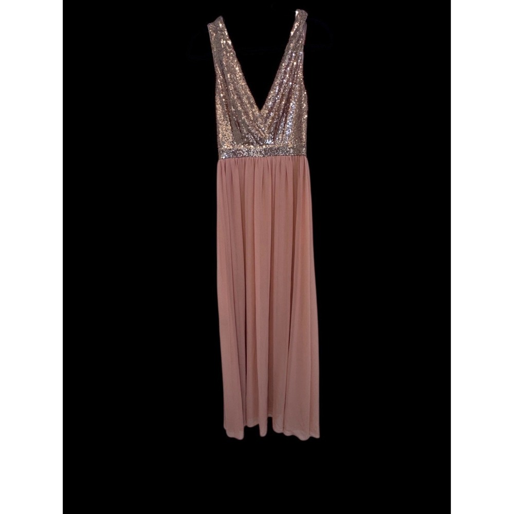 Women Sequin Maxi Dress Size S Deep V Formal Evening Gown Chiffon Skirt